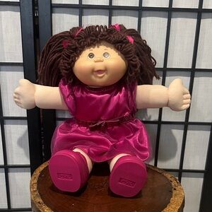 Vintage Cabbage Patch Doll EUC Pink Party Dress Brown Ponytails and Brown Eyes